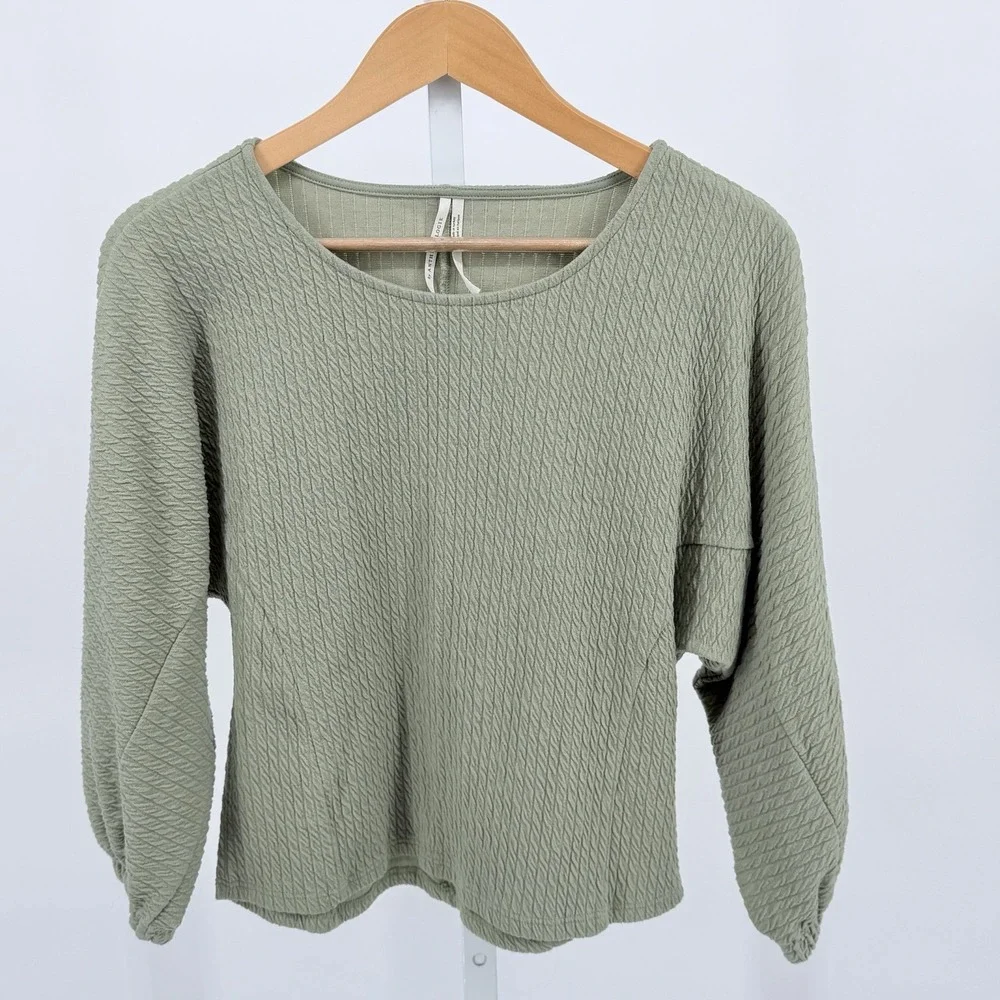 Anthropologie Women's Green Arya‎ Textured Puff Sleeve Top Blouse Size Small